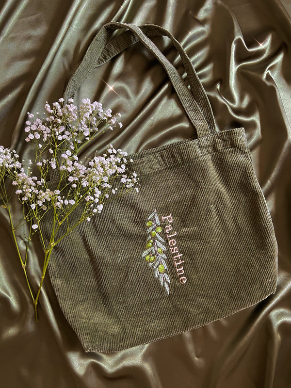 Embroidered Palestinian Olive Tree Branch Tote Bag