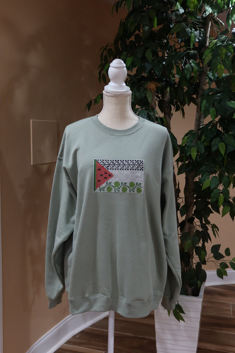 Palestinian Tatreez Flag Embroidered Crewneck