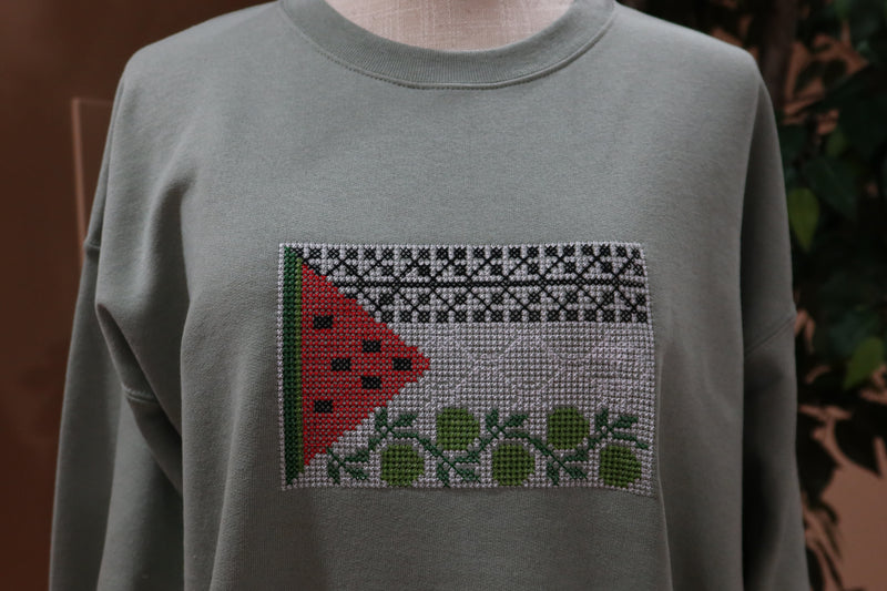 Palestinian Tatreez Flag Embroidered Crewneck