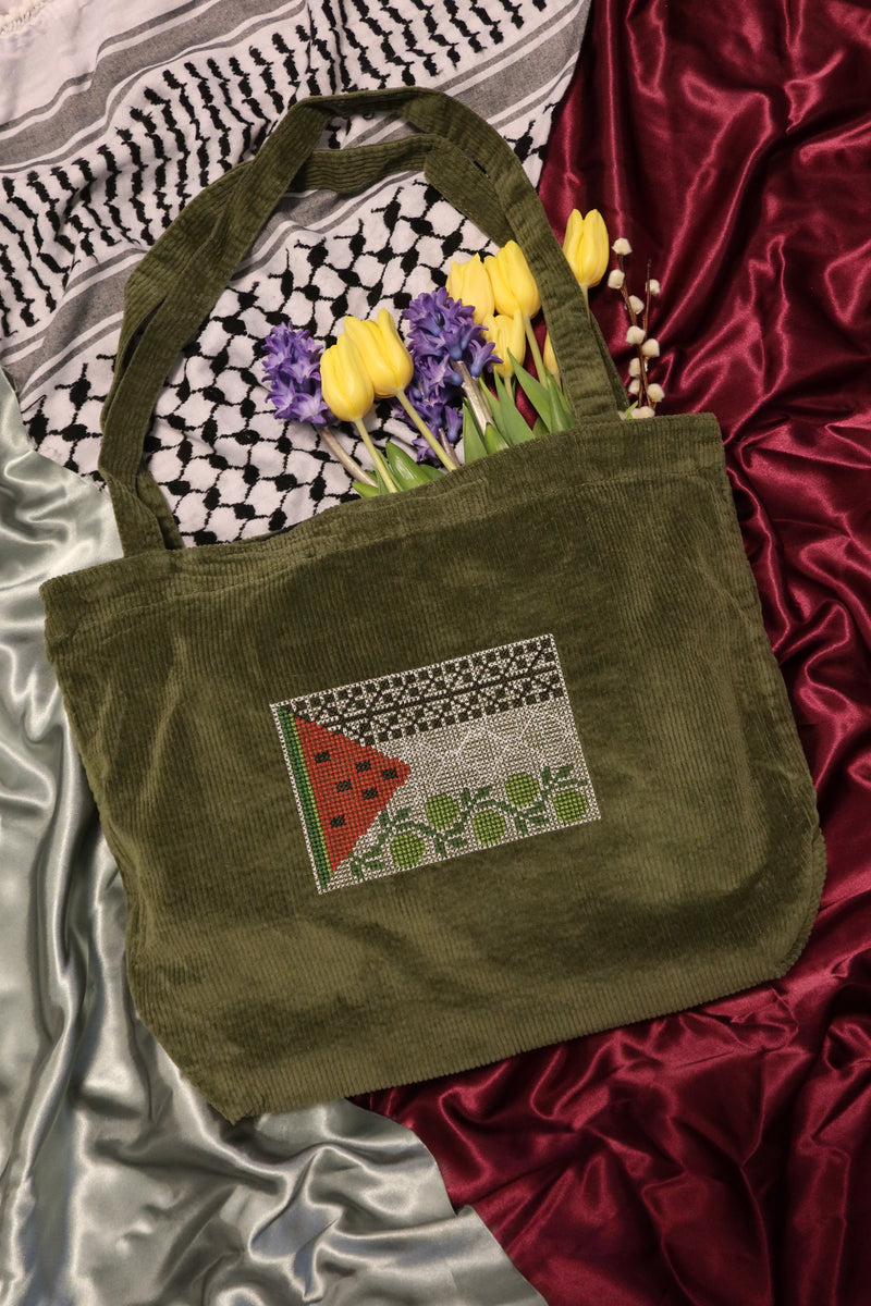 Palestinian Tatreez Flag Embroidered Tote Bag