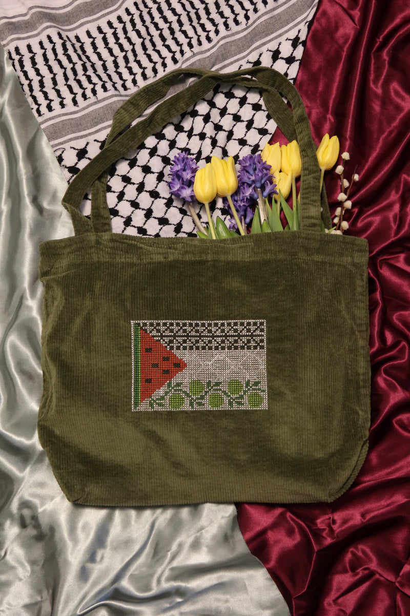 Palestinian Tatreez Flag Embroidered Tote Bag