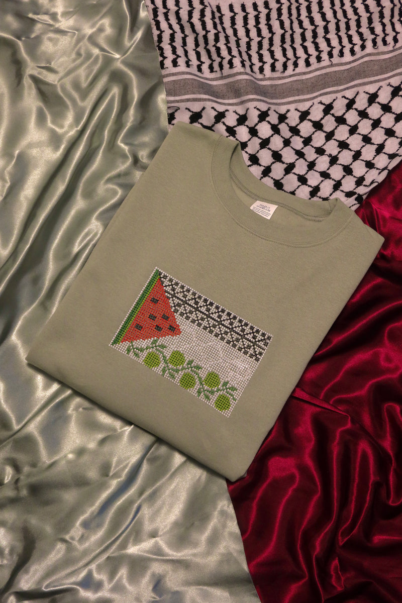 Palestinian Tatreez Flag Embroidered Crewneck