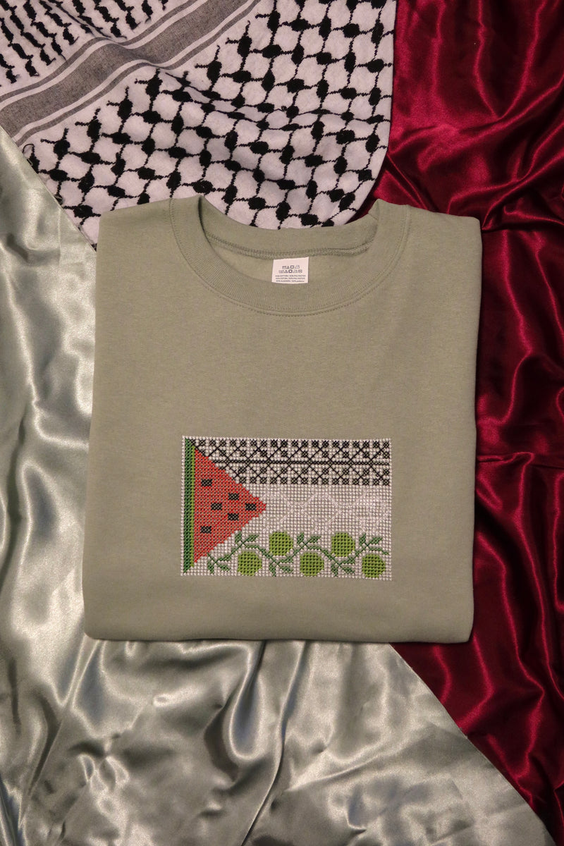 Palestinian Tatreez Flag Embroidered Crewneck