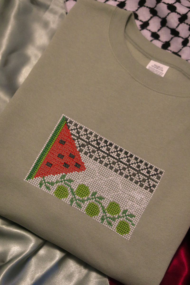 Palestinian Tatreez Flag Embroidered Crewneck