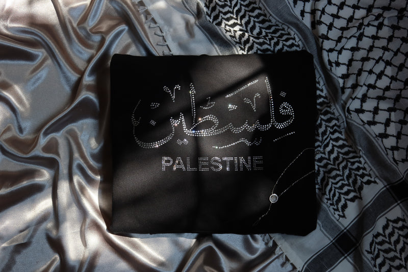 Palestine Black Rhinestone Sweater