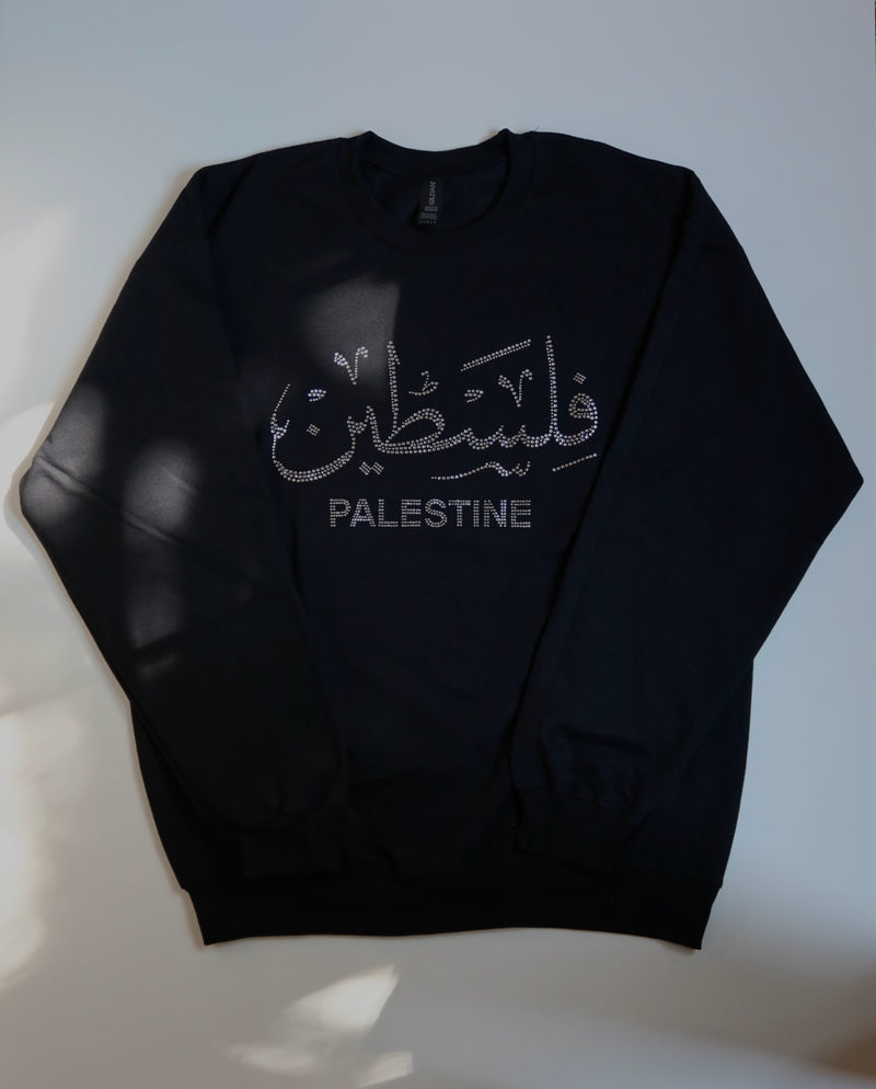 Palestine Black Rhinestone Sweater