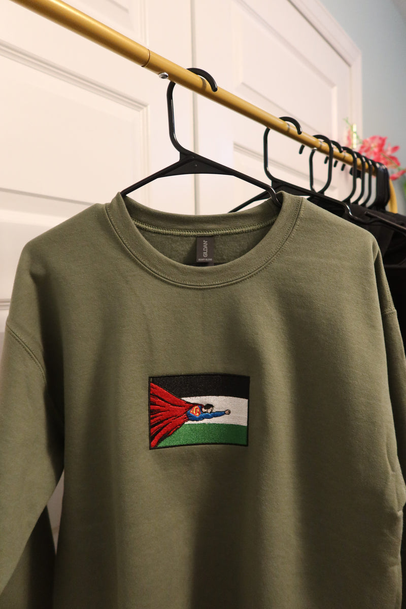 Superman Inspired Palestinian Flag Embroidered Crewneck
