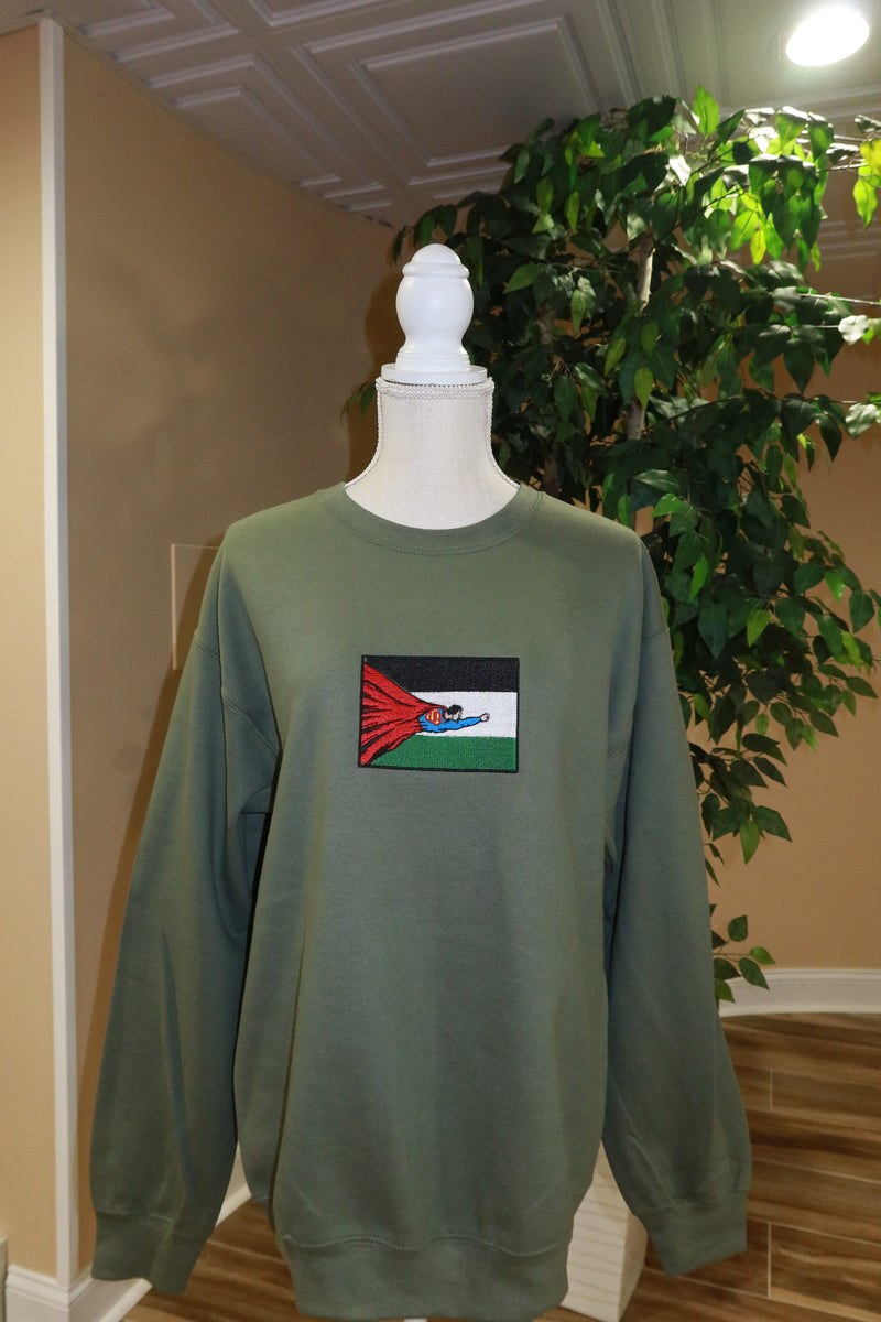 Superman Inspired Palestinian Flag Embroidered Crewneck