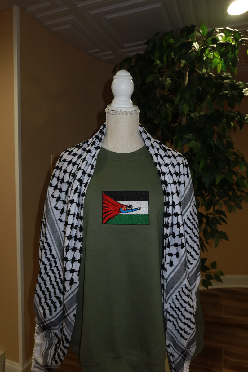 Superman Inspired Palestinian Flag Embroidered Crewneck