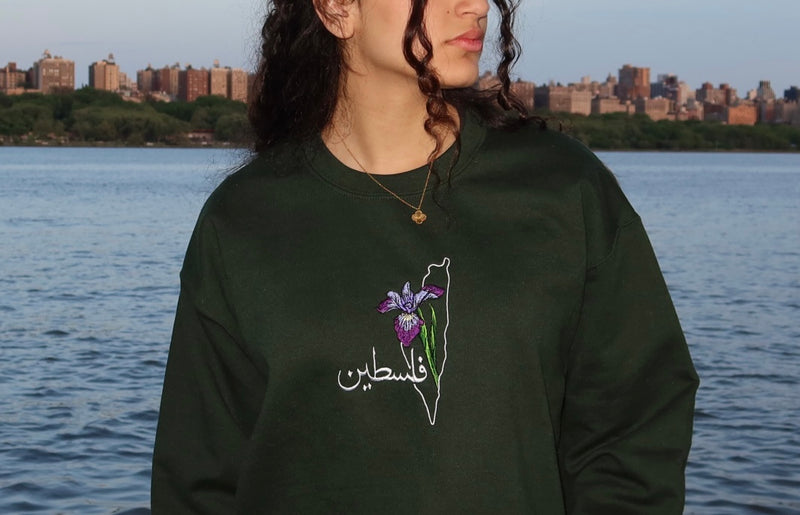 Palestinian Iris Embroidered Crewneck