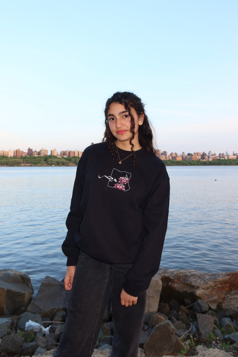 Egyptian Lotus Embroidered Crewneck