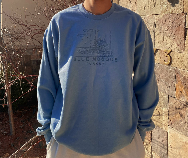 Blue Mosque Embroidered Crewneck