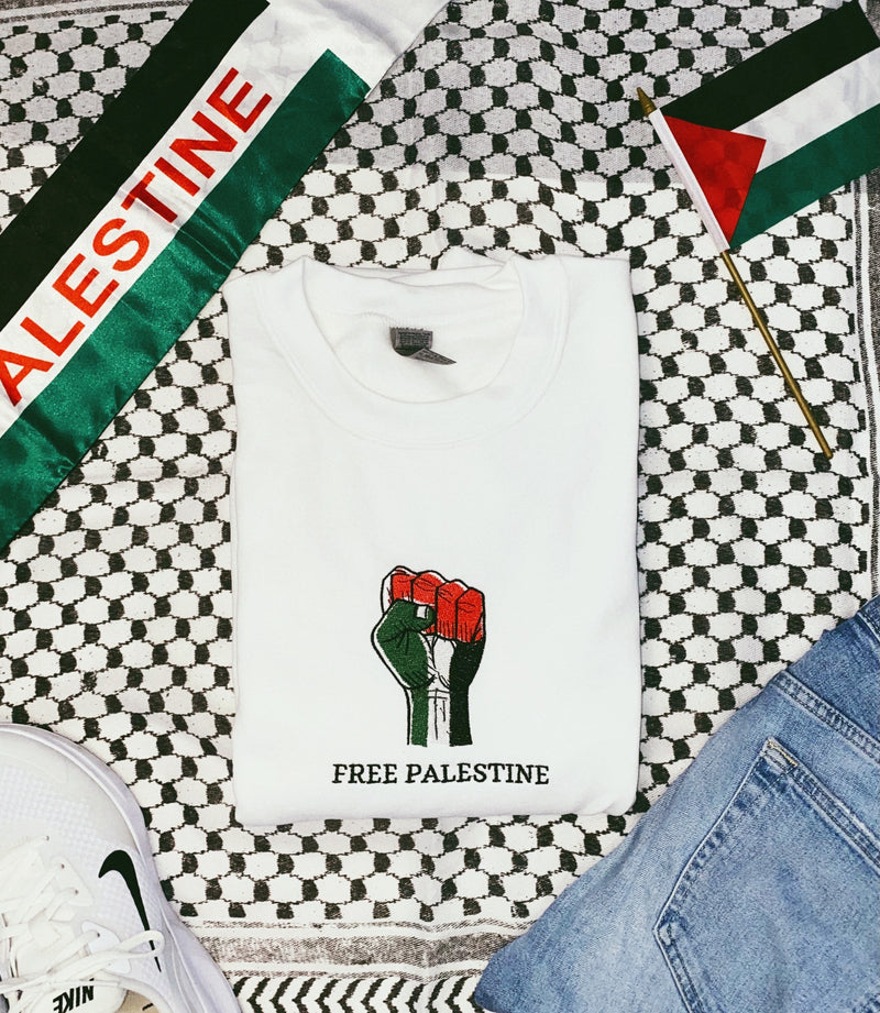 Free Palestine Embroidered Crewneck